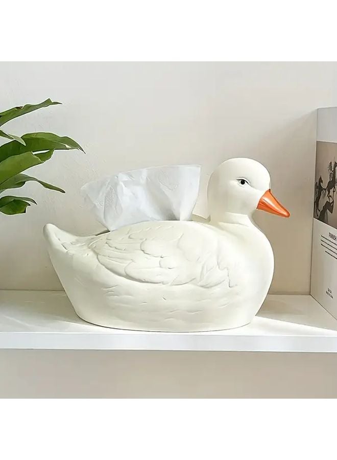 يايا ستايل حامل علبة المناديل على شكل بطة من الراتينج أبيض مع منقار برتقالي ديكور منزلي أنيق - Image 4